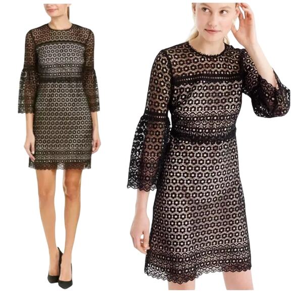 J. Crew Bell Sleeve Daisy Lace Floral Eyelet Knee Length Tea Dress Size 0 - Picture 1 of 16